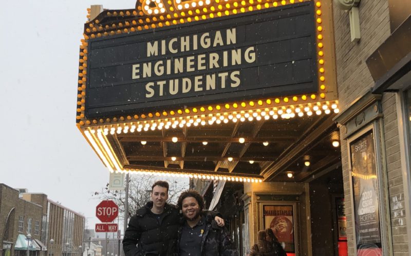 "Michigan engin students" sign at theater
